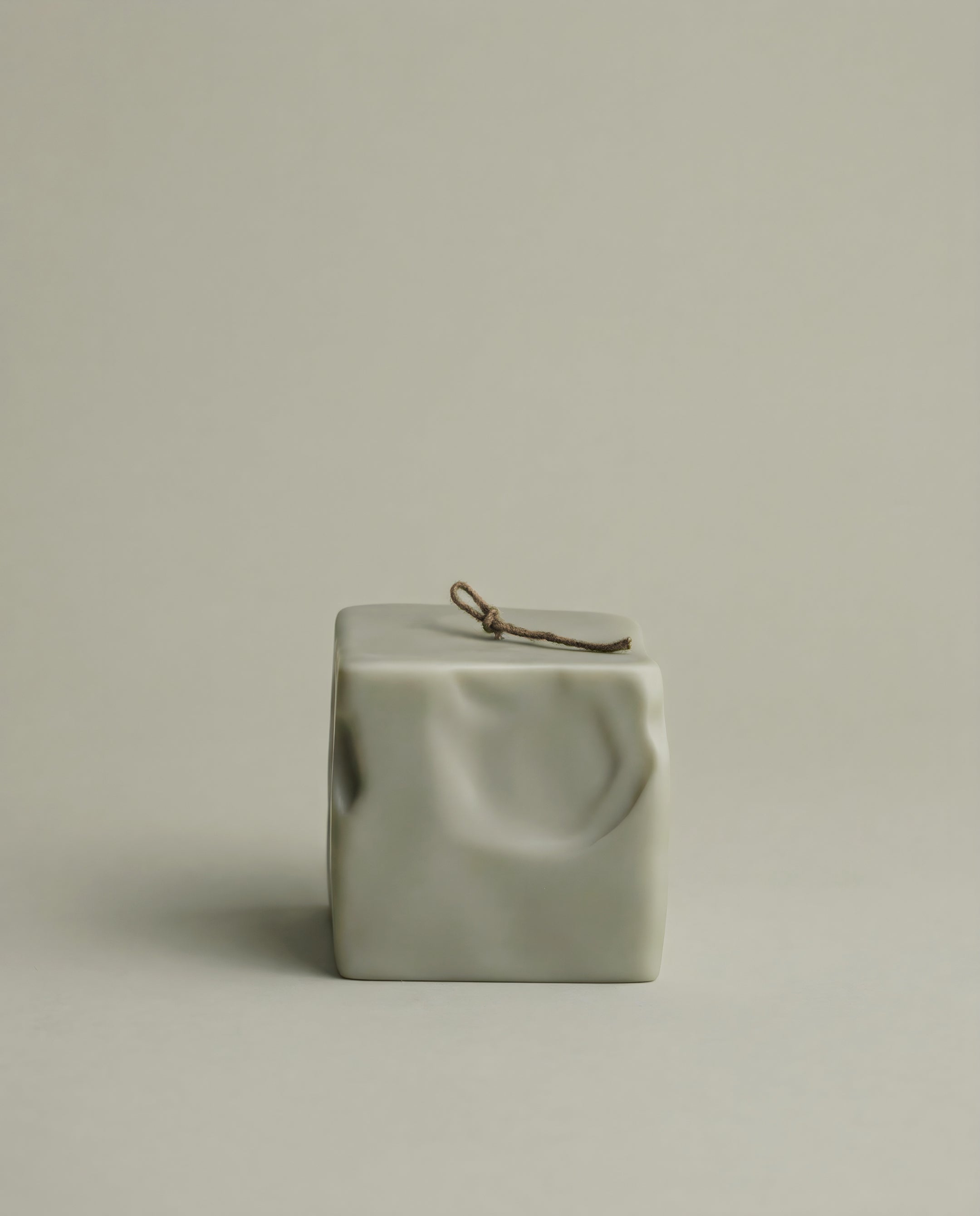Raw Block unscented sculptural candle detail showing textured soy wax surface and natural cotton wick handmade in LA