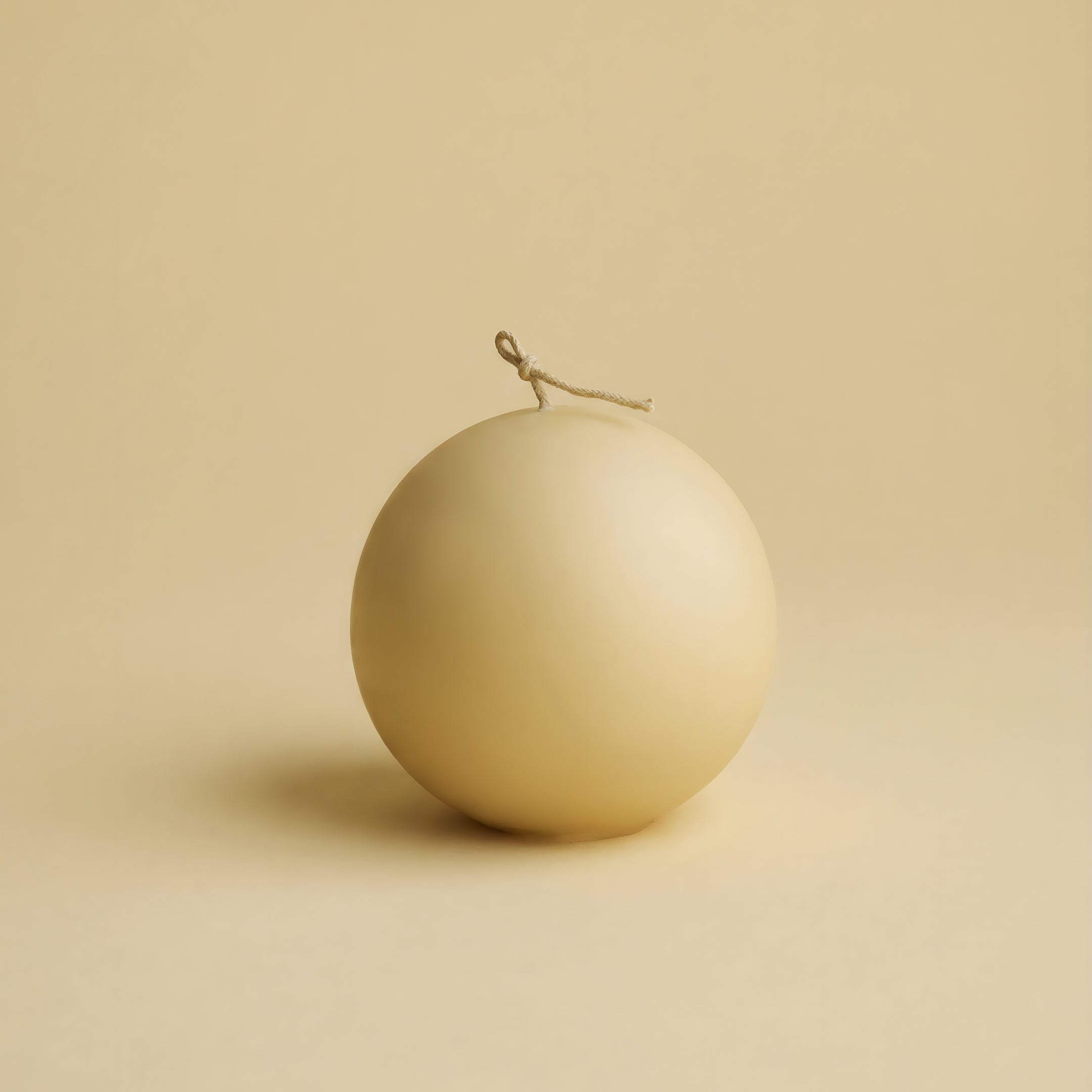 Handmade sphere sculptural candle detail showing smooth soy wax texture in natural light on minimalist surface