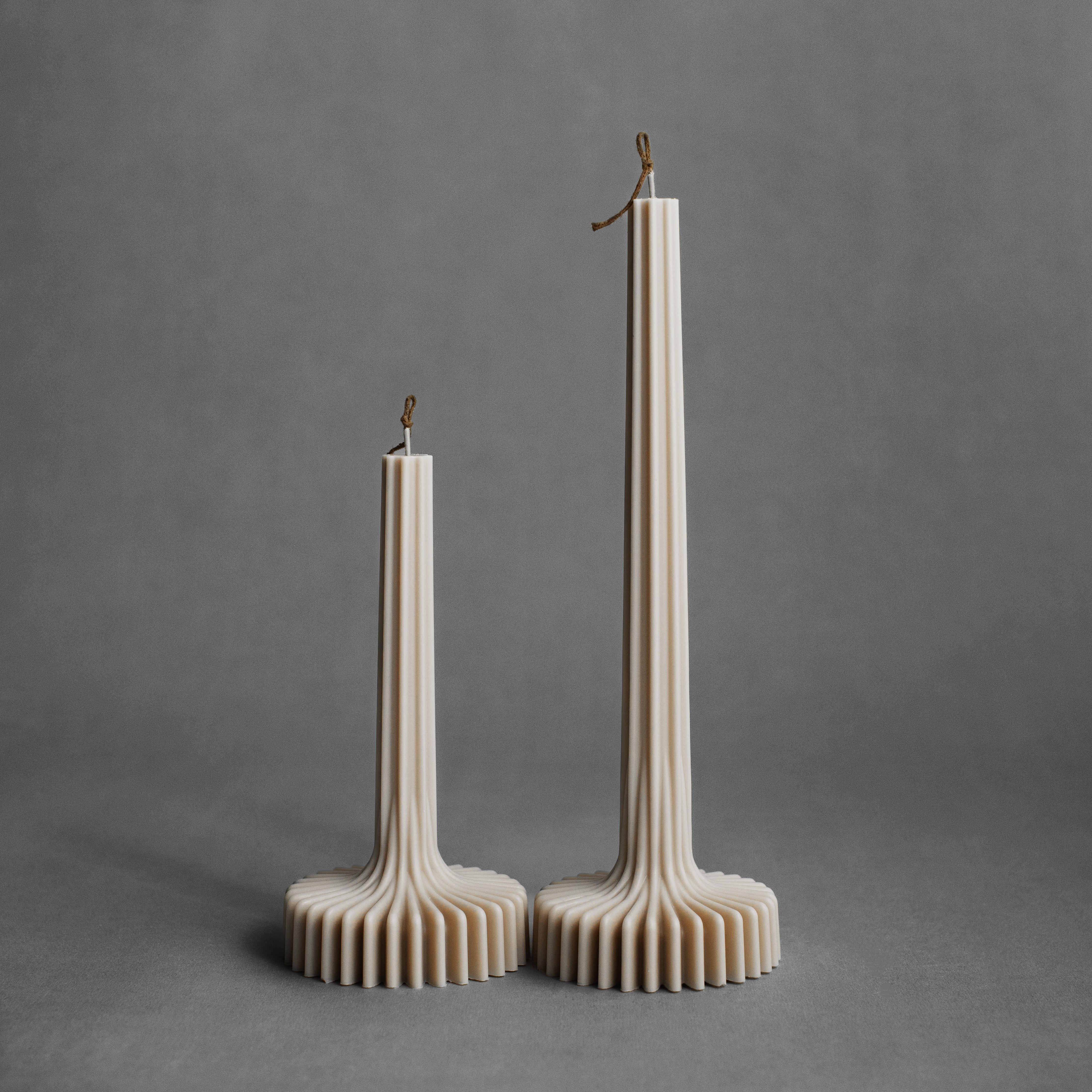 Moon gray vase pillar candle set by LAWA featuring sculptural vase-inspired soy wax shapes