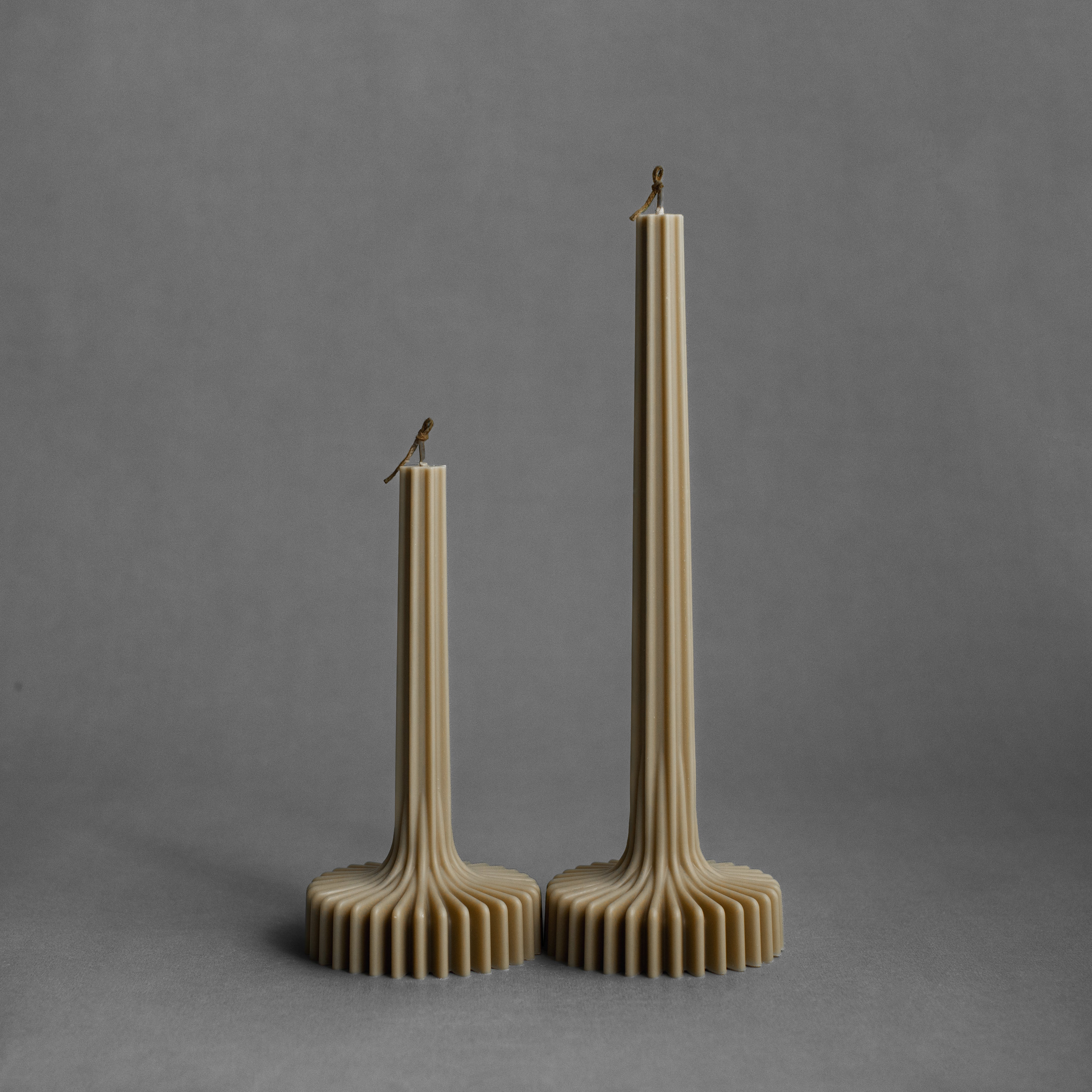 Olive beige vase pillar candle set by LAWA featuring sculptural vase-like shapes for modern decor