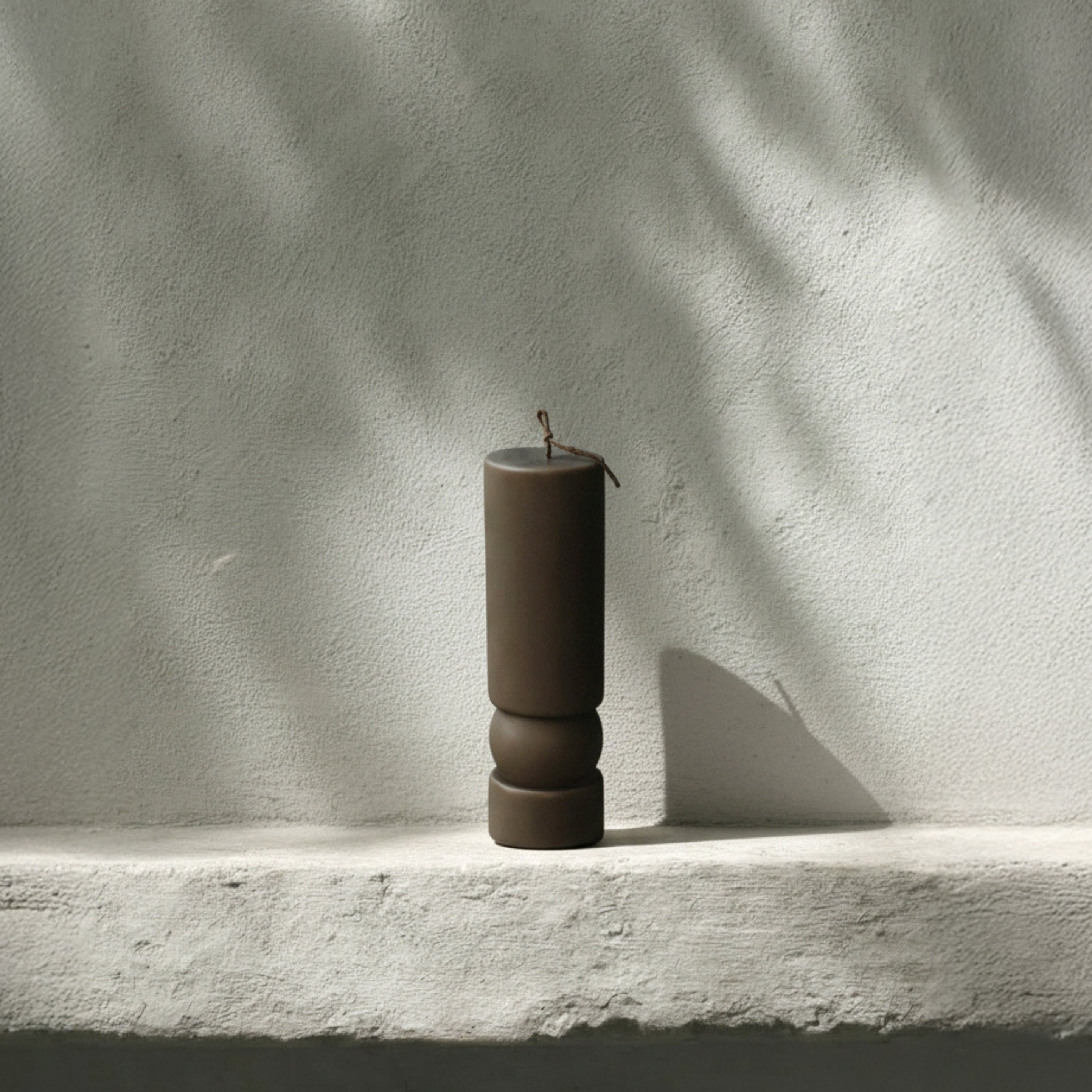Kobicha brown Zen sculptural soy wax candle by LAWA for minimalistic table decor